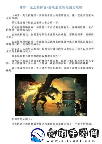 神界：龙之指挥官游戏心得与攻略秘籍