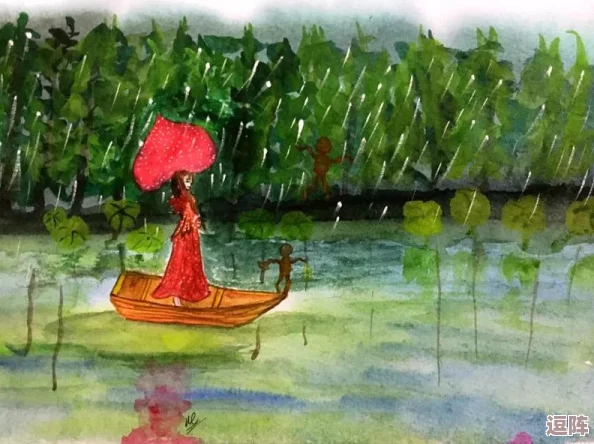 老人船上弄雨荷-细数岁月静好与自然和谐共生的诗意画卷